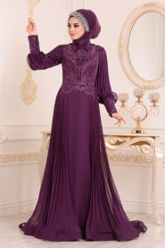 Violet - Tesettürlü Abiye Elbise - Robe de Soirée Hijab 2948MOR - Thumbnail