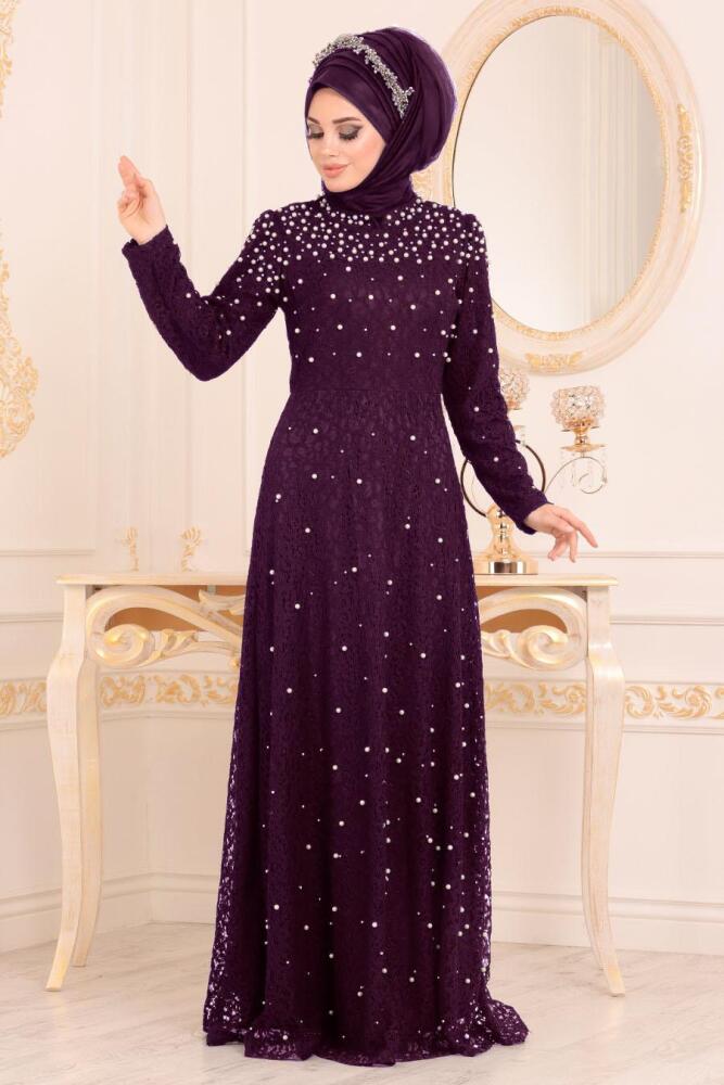 Violet-Tesettürlü Abiye Elbise - Robe de Soirée Hijab 3130MOR - 2