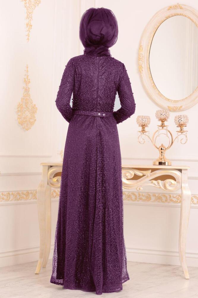 Violet-Tesettürlü Abiye Elbise - Robe de Soirée Hijab 32501MOR - 2