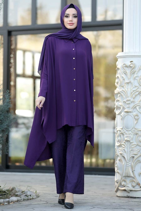 Violet-Tesettürlü Abiye Elbise - Robe de Soirée Hijab 3754MOR