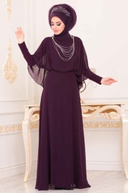 Violet - Tesettürlü Abiye Elbise - Robe de Soirée Hijab - 3829MOR - Thumbnail