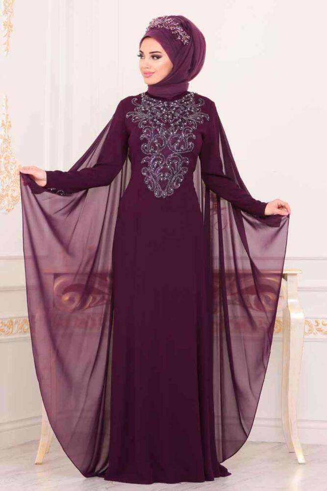 Violet - Tesettürlü Abiye Elbise - Robe de Soirée Hijab - 3843MOR - 1