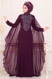 Violet - Tesettürlü Abiye Elbise - Robe de Soirée Hijab - 3843MOR - Thumbnail