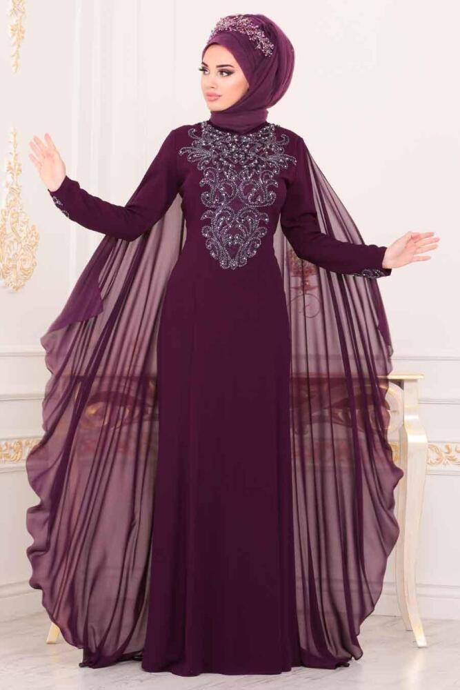 Violet - Tesettürlü Abiye Elbise - Robe de Soirée Hijab - 3843MOR - 2