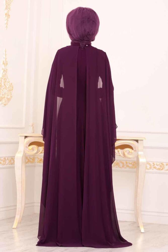 Violet - Tesettürlü Abiye Elbise - Robe de Soirée Hijab - 3843MOR - 3