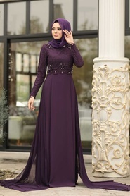 Violet - Tesettürlü Abiye Elbise - Robe de Soirée Hijab - 3873MOR - Thumbnail