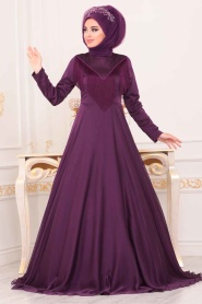 Violet - Tesettürlü Abiye Elbise - Robe de Soirée Hijab - 3894MOR - Thumbnail