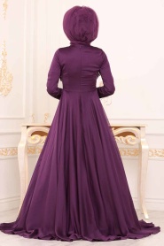 Violet - Tesettürlü Abiye Elbise - Robe de Soirée Hijab - 3894MOR - Thumbnail