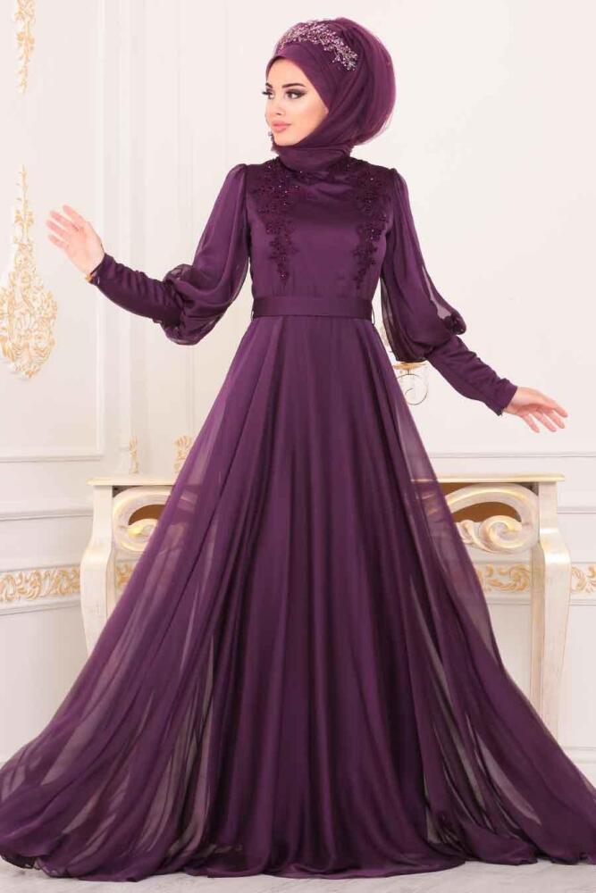 Violet - Tesettürlü Abiye Elbise - Robe de Soirée Hijab - 3927MOR - 1