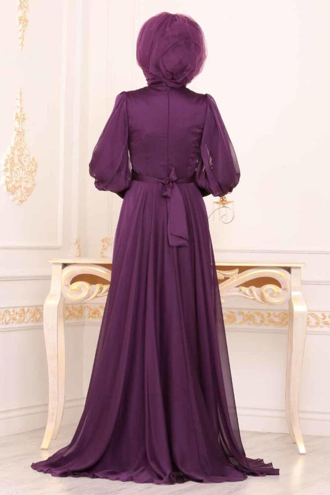 Violet - Tesettürlü Abiye Elbise - Robe de Soirée Hijab - 3927MOR - 2