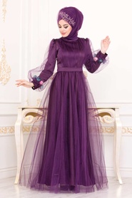 Violet - Tesettürlü Abiye Elbise - Robe de Soirée Hijab - 3946MOR - Thumbnail