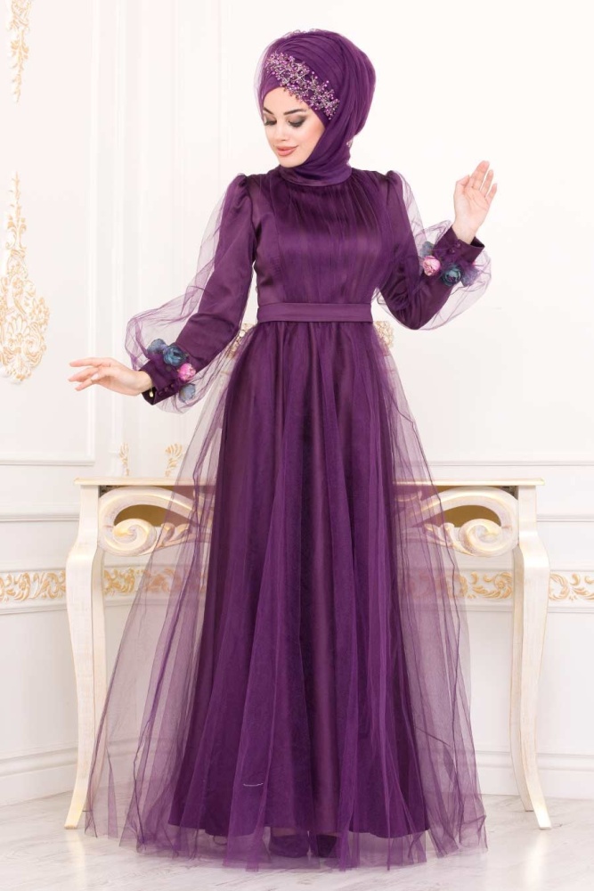Violet - Tesettürlü Abiye Elbise - Robe de Soirée Hijab - 3946MOR - 1
