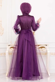 Violet - Tesettürlü Abiye Elbise - Robe de Soirée Hijab - 3946MOR - Thumbnail