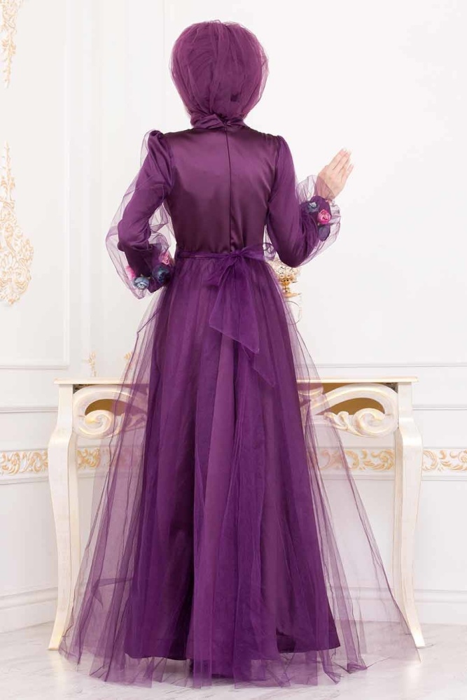 Violet - Tesettürlü Abiye Elbise - Robe de Soirée Hijab - 3946MOR - 2