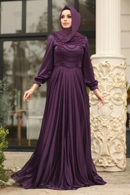 Violet - Tesettürlü Abiye Elbise - Robe de Soirée Hijab - 39490MOR - Thumbnail