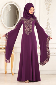 Violet - Tesettürlü Abiye Elbise - Robe de Soirée Hijab 4020MOR - Thumbnail