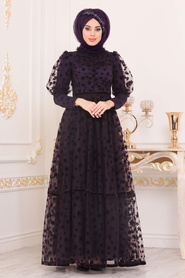 Violet - Tesettürlü Abiye Elbise - Robe de Soirée Hijab - 40361MOR - Thumbnail