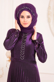 Violet - Tesettürlü Abiye Elbise - Robe de Soirée Hijab 8472MOR - Thumbnail