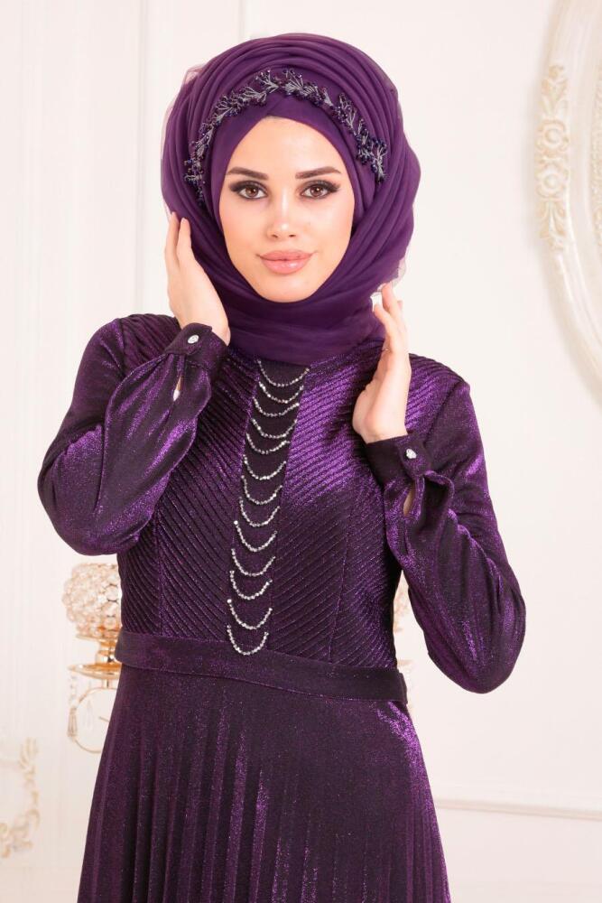 Violet - Tesettürlü Abiye Elbise - Robe de Soirée Hijab 8472MOR - 2