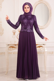 Violet - Tesettürlü Abiye Elbise - Robe de Soirée Hijab 8504MOR - Thumbnail