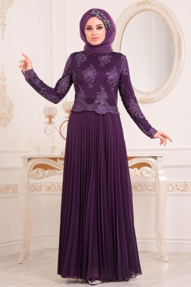 Violet - Tesettürlü Abiye Elbise - Robe de Soirée Hijab 8504MOR - 1
