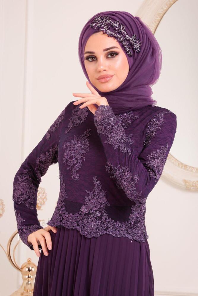 Violet - Tesettürlü Abiye Elbise - Robe de Soirée Hijab 8504MOR - 2