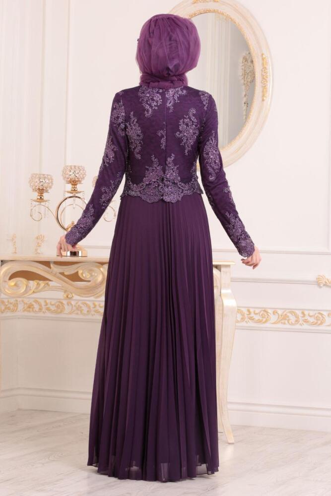 Violet - Tesettürlü Abiye Elbise - Robe de Soirée Hijab 8504MOR - 3