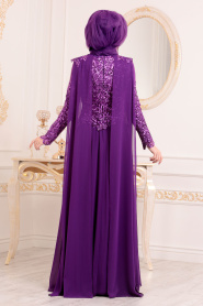 Violet - Tesettürlü Abiye Elbise - Robe de Soirée Hijab -8525MOR - Thumbnail