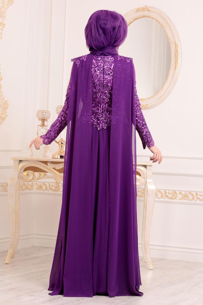 Violet - Tesettürlü Abiye Elbise - Robe de Soirée Hijab -8525MOR - 3