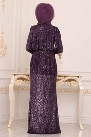 Violet - Tesettürlü Abiye Elbise - Robe de Soirée Hijab - 8551MOR - Thumbnail