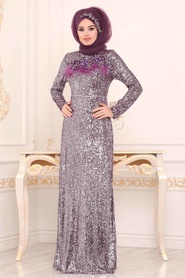Violet - Tesettürlü Abiye Elbise - Robe de Soirée Hijab - 86010MOR - Thumbnail