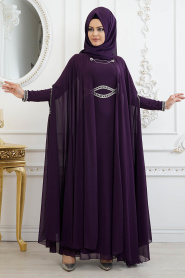 Violet - Tesettürlü Abiye Elbise- Robe de Soirée 8094Mor - Thumbnail