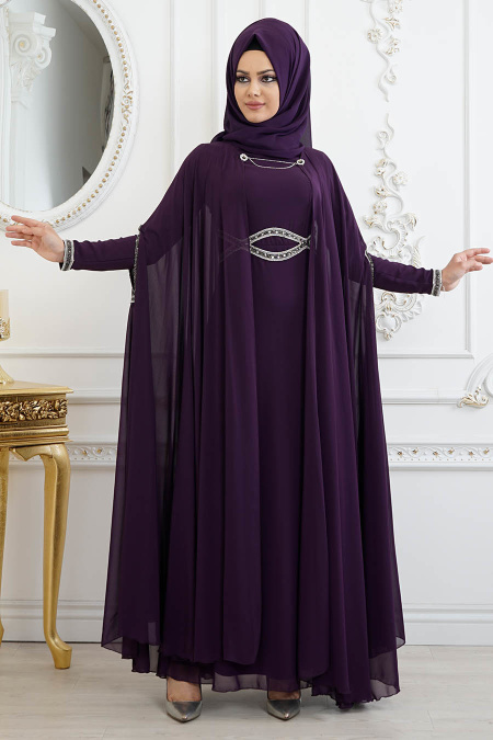 Violet - Tesettürlü Abiye Elbise- Robe de Soirée 8094Mor