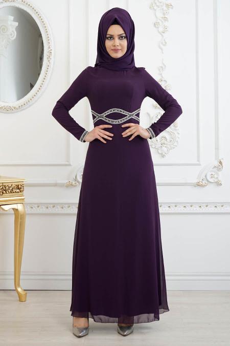 Violet - Tesettürlü Abiye Elbise- Robe de Soirée 8094Mor - 2