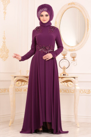 Violet - Tesettürlü Abiye Elbise - Robes de Soirée 2031MOR - Thumbnail