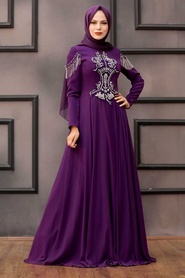 Violet - Tesettürlü Abiye Elbise - Robes de Soirée 20501MOR - Thumbnail