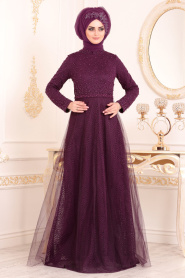 Violet - Tesettürlü Abiye Elbise - Robes de Soirée 3290MOR - Thumbnail
