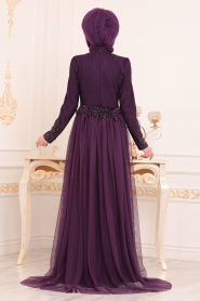 Violet - Tesettürlü Abiye Elbise - Robes de Soirée 3642MOR - Thumbnail