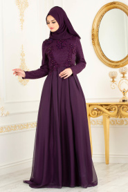 Violet - Tesettürlü Abiye Elbise - Robes de Soirée 36791MOR - Thumbnail
