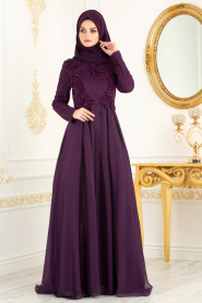 Violet - Tesettürlü Abiye Elbise - Robes de Soirée 36791MOR - Thumbnail