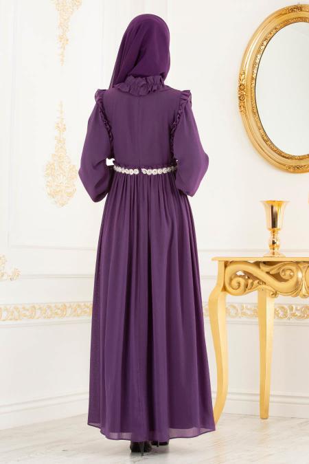 Violet - Tesettürlü Abiye Elbise - Robes de Soirée 3742MOR - 3