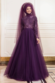 Violet - Tesettürlü Abiye Elbise - Robes de Soirée Hijab 190901MOR - Thumbnail