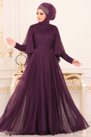 Violet- Tesettürlü Abiye Elbise - Robes de Soirée Hijab 191101MOR - Thumbnail