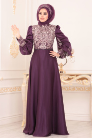 Violet- Tesettürlü Abiye Elbise - Robes de Soirée Hijab 191201MOR - Thumbnail