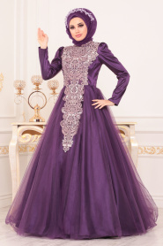 Violet- Tesettürlü Abiye Elbise - Robes de Soirée Hijab 192501MOR - Thumbnail