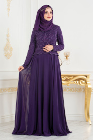 Violet - Tesettürlü Abiye Elbise - Robes de Soirée Hijab 3126MOR - Thumbnail