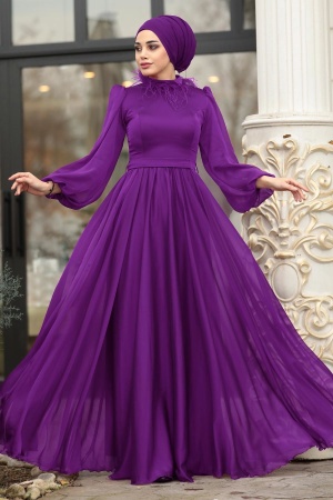 Violet - Tesettürlü Abiye Elbise - Robes de Soirée Hijab - 3925MOR - 1