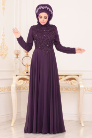 Violet - Tesettürlü Abiye Elbise - Robes de Soirée Hijab 8566MOR - Thumbnail
