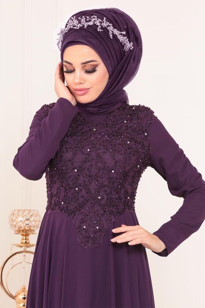 Violet - Tesettürlü Abiye Elbise - Robes de Soirée Hijab 8566MOR - 2