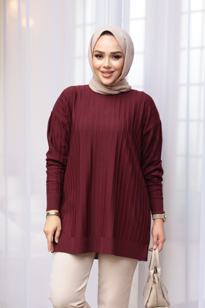 Vişne Tesettür Triko Kazak Tunik 17210VSN - 2